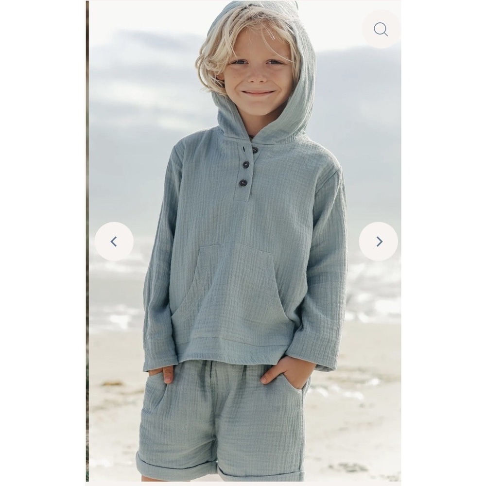 Indie Blue Knox Hoodie & Shorts, Boys/Unisex, Muslin, Size 10, Blue/Teal, Cotton